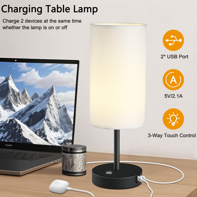 Ebern Designs Zandres 17" Touch Table Lamp with USB Ports Wayfair Canada